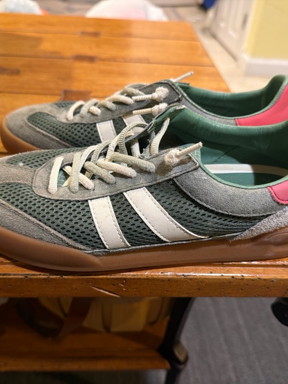 Steve Madden Green Suede & Mesh Sneakers with Pink Heel